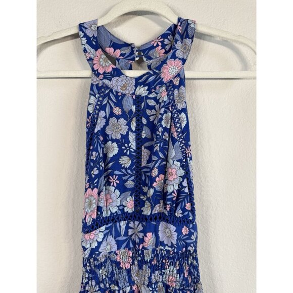 Abel the Label Blue Bell Cottage Floral Maxi Halter Backless Tie Back Dress Sz M - Picture 5 of 16
